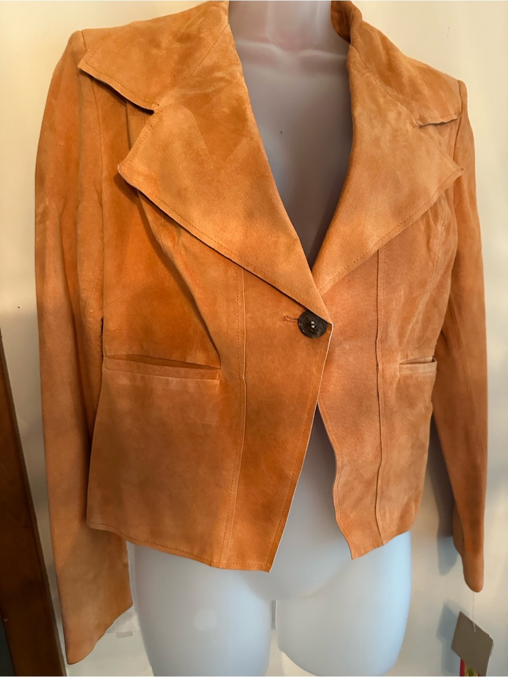 AK Anne Klein Suede Leather Blazer Jacket Apricot NWT Size S